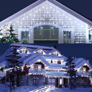 Nikcorp LED svetlobna zavesa snežinke 5 m 216 diod vodoodporna IP67 8 načinov povezovanje do 10 kompletov za božič vrt balkon okno