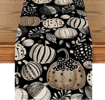 Nikcorp Jesenski tekač na mizo 100% poliester motiv listov in buč, črna barva 40 x 140 cm, pralni v pralnem stroju, za mize 2–4 osebe