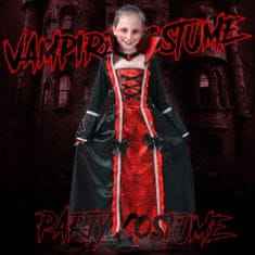 Nikcorp kostum vampirke Vampirkin Krejčovský čarovniški komplet 4-6 let pleteni poliester okrasni steznik potisk maroon utrjen ovratnik čoker