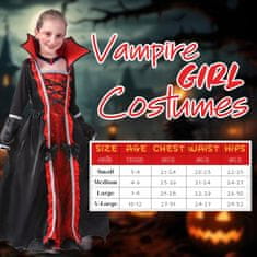 Nikcorp kostum vampirke Vampirkin Krejčovský čarovniški komplet 4-6 let pleteni poliester okrasni steznik potisk maroon utrjen ovratnik čoker