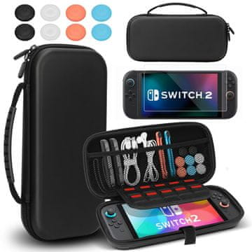 Nikcorp Zaščitni etui za Nintendo Switch 2 Potovalna torbica 10 mest za igre EVA hard shell dvojna zadrga mehka žametna podloga, črna