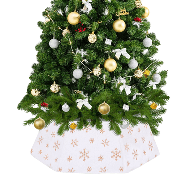 Nikcorp Vilik prevleka za božično drevo Ø 63 cm z zadrgo, žamet z bleščečimi sequin cekini, bela z zlatimi okraski, višina 27 cm, notranja ojačitev, univerzalna za stojalo, zaščita za otroke in hišne