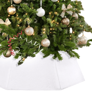 Nikcorp Božični ovratnik za drevo bela snežno puhast dekor Ø 80/63 cm, višina 27 cm, žamet, z velcro zapiranjem, zaščitni obroč in ovitek za kable, za božična darila