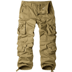 Nikcorp Moške cargo bojówki Siyecaoo, model relaxed fit, 8 žepov, zračne bombažne hlače 95% bombaž 5% elastan, bež (Sand/Khaki) velikost 34
