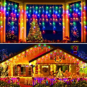 Nikcorp LED svetlobna zavesa 30 m 960 LED časovnik večbarvna vodoodporna 90 visečih trakov PVC, napajalni kabel 3,5 m, 6 W, 30 V
