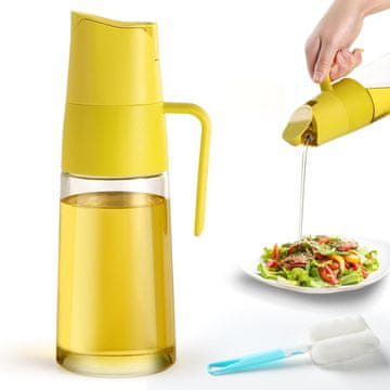 Nikcorp Dozátor za olivno olje in kis steklen 600 ml, samodejno gravitacijsko zapiranje, dozirnik z nastavkom proti kapljanju, pro kuhinjo in solate, v kompletu s krtačko, prozoren