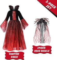 Nikcorp Preobleka vampirice otroška Kostum preobleka Vampir za noč čarovnic 4-6 let bordo obleka poliester komplet ovratnik choker s privezanim korzetom 100% poliester, ročno pranje v hladni vodi