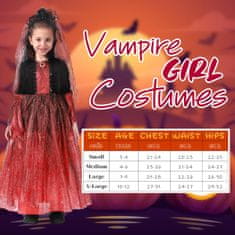 Nikcorp Preobleka vampirice otroška Kostum preobleka Vampir za noč čarovnic 4-6 let bordo obleka poliester komplet ovratnik choker s privezanim korzetom 100% poliester, ročno pranje v hladni vodi