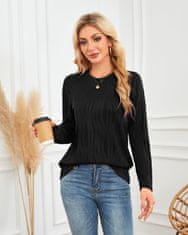 Nikcorp Ženski pulover XL črna, rebrkana pletena tekstura, okrogel izrez, dolg rokav, elastična tkanina z elastanom, jesenski eleganten, za pisarno in večerne izhode