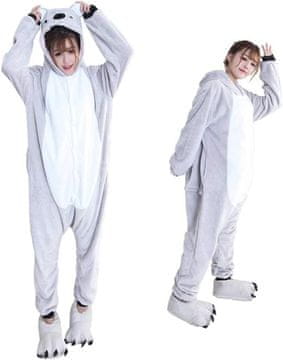 Nikcorp Kigurumi pižama Onesie uniseks Koala siva XL, mehki kombinezon iz 100% poliestra, 2 stranski žepi, zadrga zadaj, toplo domače nočno perilo in kostum za karneval, cosplay