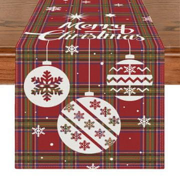 Nikcorp Božični namizni prt Snowy Fir Tree Pattern poliester z laneno strukturo 33 x 183 cm rdeč dekorativni prt za mize, komode, bifeje, pralni v pralnem stroju