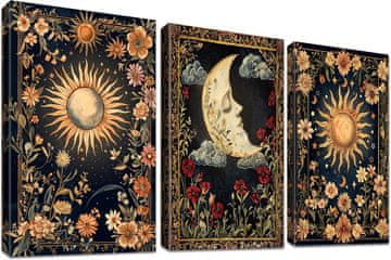 Nikcorp Komplet 3 slik na platnu Canvas boho gothic Sonce Luna Tarot platno 50x70 cm, napeto na leseni okvir, pripravljeno za obešanje, skupaj 150x70 cm