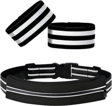Nikcorp Odsevni komplet DouXryle trak za tek z žepom + 2 elastična spona za hlače, velcro, odsevni elementi za tek kolesarjenje jogging pohodništvo, dolžina 35 cm raztegljivo do 42 cm
