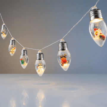 Nikcorp Božične LED lučke Roadtime Snow Globe 2 m na baterije, komplet 2 kom, 10 prozornih kroglic, notranja dekoracija za smrekico okno kamin, AA 2× baterije, 8 x 3,5 cm