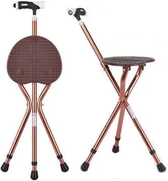 Nikcorp Palica z sedežem 3 v 1 letalski aluminij rjava palica za seniorje 120 kg 3 noge nedrseča konica 82,5–92,7 cm (zložena) 66,8–77 cm (razložena) 0,9 kg
