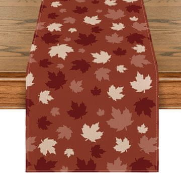 Nikcorp Jesenska teka na mizo dekorativni vzorec oranžnih listov javorja 40 x 140 cm 100% poliester zaščita površine za notranjo uporabo za 2–4 osebe