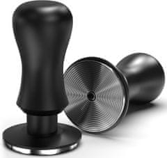 Nikcorp Tamper za espresso 51 mm Delonghi La Pavoni Breville Gaggia 304 nerjavno jeklo kalibriran 13,6 kg dvostopenjski sistem vzmeti rebrasta podlaga črn anodiziran ročaj za profesionalno doziranje