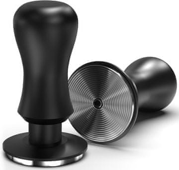 Nikcorp Tamper za espresso 51 mm Delonghi La Pavoni Breville Gaggia 304 nerjavno jeklo kalibriran 13,6 kg dvostopenjski sistem vzmeti rebrasta podlaga črn anodiziran ročaj za profesionalno doziranje