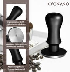 Nikcorp Tamper za espresso 51 mm Delonghi La Pavoni Breville Gaggia 304 nerjavno jeklo kalibriran 13,6 kg dvostopenjski sistem vzmeti rebrasta podlaga črn anodiziran ročaj za profesionalno doziranje