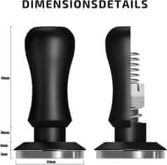 Nikcorp Tamper za espresso 51 mm Delonghi La Pavoni Breville Gaggia 304 nerjavno jeklo kalibriran 13,6 kg dvostopenjski sistem vzmeti rebrasta podlaga črn anodiziran ročaj za profesionalno doziranje