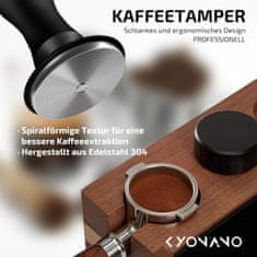 Nikcorp Tamper za espresso 51 mm Delonghi La Pavoni Breville Gaggia 304 nerjavno jeklo kalibriran 13,6 kg dvostopenjski sistem vzmeti rebrasta podlaga črn anodiziran ročaj za profesionalno doziranje