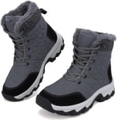Nikcorp Unisex zimski škornji Nepremočljivi pohodniški čevlji z mehko plišasto podlogo hidrofobni material nedrseč gumijast podplat vezalke sivi 40