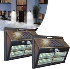 Nikcorp Zunanja solarna svetilka Zunanja solarna svetilka 180 LED 2000 lm senzor gibanja IP65 6000 K hladna bela 3 načini komplet 2 kos