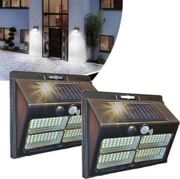 Nikcorp Zunanja solarna svetilka Zunanja solarna svetilka 180 LED 2000 lm senzor gibanja IP65 6000 K hladna bela 3 načini komplet 2 kos