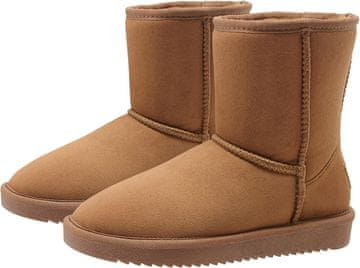 Nikcorp Ženski zimski škornji Slip-On OutPro Rjavi EU 37 topla krznena podloga faux nubuck, EVA podplat proti zdrsu, brez vezalk, nizka peta, outdoor, zimski čevlji