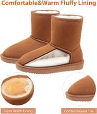 Nikcorp Ženski zimski škornji Slip-On OutPro Rjavi EU 37 topla krznena podloga faux nubuck, EVA podplat proti zdrsu, brez vezalk, nizka peta, outdoor, zimski čevlji