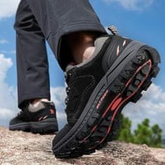 Nikcorp Moški pohodniški čevlji OutPro moški outdoor hiking trekking, semiš zgornji del, gumijast podplat proti zdrsu, vezalke, ploska peta, srednja širina, črni, velikost 46 EU