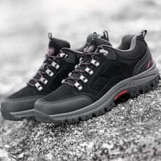 Nikcorp Moški pohodniški čevlji OutPro moški outdoor hiking trekking, semiš zgornji del, gumijast podplat proti zdrsu, vezalke, ploska peta, srednja širina, črni, velikost 46 EU