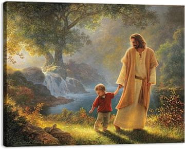 Nikcorp Krščanska slika na platnu v okvirju dekorativna slika Jezus drži mojo roko 40 x 60 cm, premium platno, masiven les, nevidna črna kljuka, odporna na UV in vlago