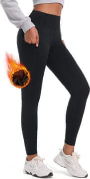 Nikcorp Ženske športne pajkice MOVE BEYOND termične pajkice z flis podlogo 4-way stretch visoki pas tummy control neprozorne 2 stranska žepa črne XL zimski trening jogging tek joga
