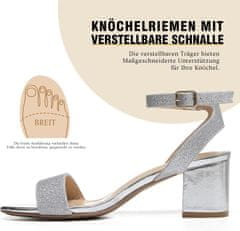 Nikcorp Ženske sandale srebrne z nastavljivim trakom okoli gležnja stabilen stebriček chunky peta 5,8 cm protizdrsni podplat udobne elegantne za poletje pisarno večerne sprehode, št. 37