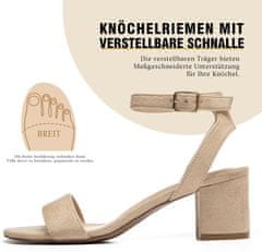 Nikcorp Ženske sandále z nastavljivim trakom okoli gležnja stabilen stebriček 5,8 cm protizdrsni gumijast podplat elegantne udobne bež barve, poletni čevlji velikost 36