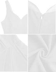 Nikcorp Koktejlová šaty vintage midi biele srdcový výstrih rockabilly bodycon zmes polyesteru a spandexu mikro-stretch neviditeľný zips vzadu s podšívkou
