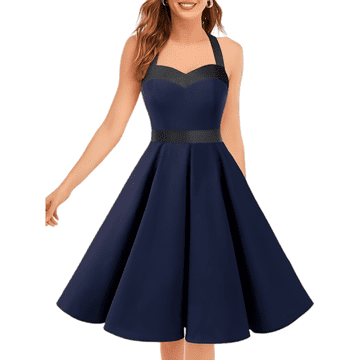 Nikcorp Ženske midi koktajlové retro šaty 50. léta vintage Pin-up Rockabilly námořnická modrá XXL, Fit and Flare, A kroj, bavlna 98% elastan 2%, skrytý boční zip, prodyšné stretch