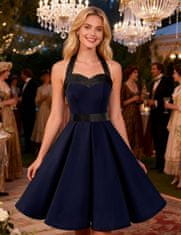 Nikcorp Koktajlová šaty Vintage Elegancké A-line 50. let Plus size 3XL námornícka modra halter izrez srček do kolen volančki pentlja na hrbtu stranska zadrga pranje 30°C