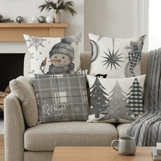 Nikcorp Dekorativne božične prevleke za blazine Sunshine Smile komplet 4 kosi, 50x50 cm, skrita zadrga, lan in bombaž, motiv Božiček snežinke napis Merry Christmas