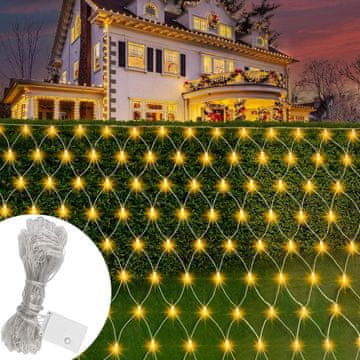 Nikcorp LED svetlobna zavesa 3x2 m 192 LED topla bela 8 načinov vodoodporna dekorativna svetlobna mreža za balkon teraso vrt priključna do 4 kompletov