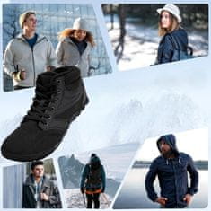 Nikcorp Moške zimske pohodniške čevlje Barefoot Mabove, nepremočljivi sintetik, toplotno izolirana podloga, protizdrsni gumijasti podplat 1 cm (zero drop), ojačana zaščita prstov, vezanje črne barve 41 EU