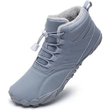 Nikcorp Moške zimske pohodniške čevlje Mabove barefoot snežaki vodoodporni modri 38 EU, izolirana podloga, protizdrsni gumijasti podplat 1 cm, ojačana zaščita prstov, vezalke