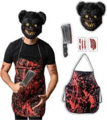Nikcorp Horror Bear kostum Halloweenmania preobleka za moške in mladino One Size 5-dielni komplet: maska, sekač/rezila rekvizit, krvav predpasnik, 2 lista tetovaž