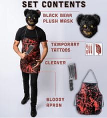 Nikcorp Horror Bear kostum Halloweenmania preobleka za moške in mladino One Size 5-dielni komplet: maska, sekač/rezila rekvizit, krvav predpasnik, 2 lista tetovaž