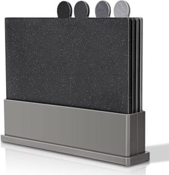 Nikcorp Deske za rezanje MASTERTOP komplet 8 delov 4 deske z ročaji in 4 elastične podloge s stojalom BPA-Free, neporozne, za meso ribe zelenjavo kruh, mere desk 33,5 x 5,8 x 26 cm, podlog 38 x 24 x 0,1 cm