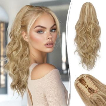 Nikcorp Pričeska pripeta čopič RUWISS 45 cm valoviti sintetični lasje s krempelj sponko gost volumen temno pepelnat blond mešanica bleached blonde