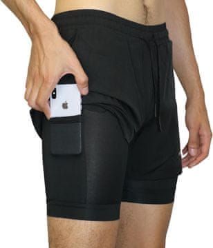 Nikcorp Moške športne kratke hlače MR KNOKKE Salinca Quick-Dry hitro sušeče z podlogo, odvajanje vlage, elastičen pas z vrvico, notranji žep za telefon in zadnji žep z zadrgo, črne