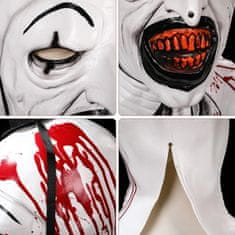 Nikcorp Klovnovska maska Bela z lateksom Terrifier, Art the Clown, zračna odporna, popolno pokrivanje glave 45 x 32 cm, univerzalna velikost, odstranljiv črn klobuk