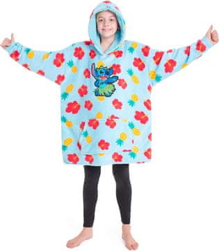 Nikcorp otroška hoodie blanket bluza s kapuco Stitch oversize velik žep kenguru 100% poliester mehak flis podložena sherpa modra